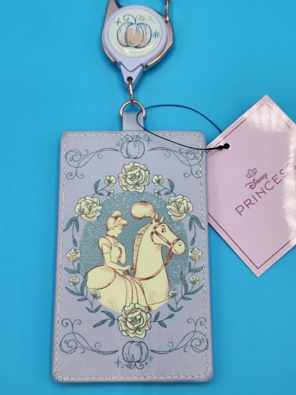 Disney Princess Cinderella with Horse Floral Retractable Lanyard ID Holder NEW